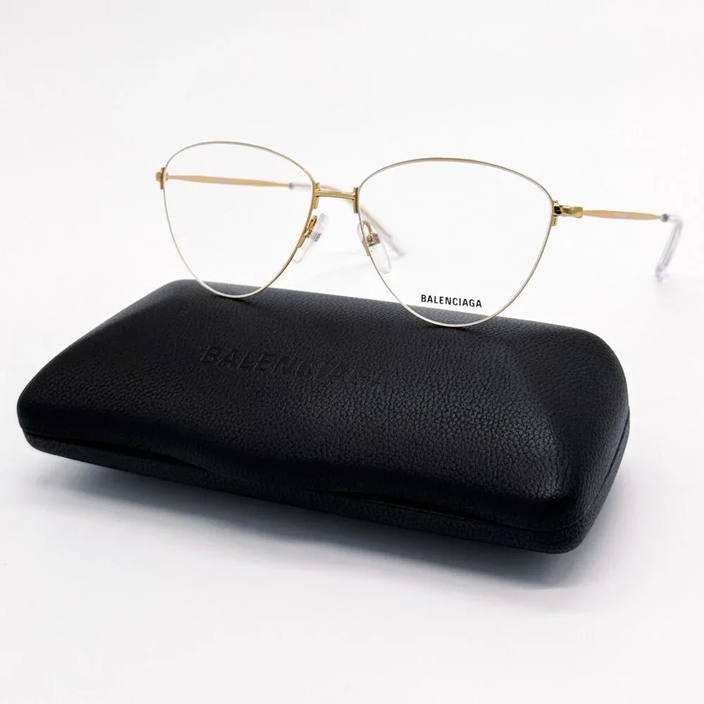 NEW BALENCIAGA EYEGLASSES BB0034O 003 CAT EYE GOLD WOMEN EYEWEAR BALENCIAGA